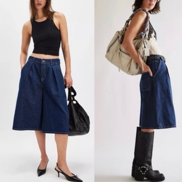 Free People Pants - We The Free Curvy Antonia Crop Culotte Jeans/Shorts, Deep Blue, Wmns Sz 26, NWT